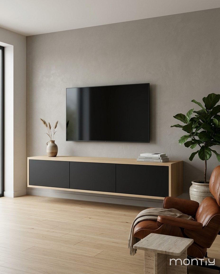 Zwart tv-meubel met licht eiken