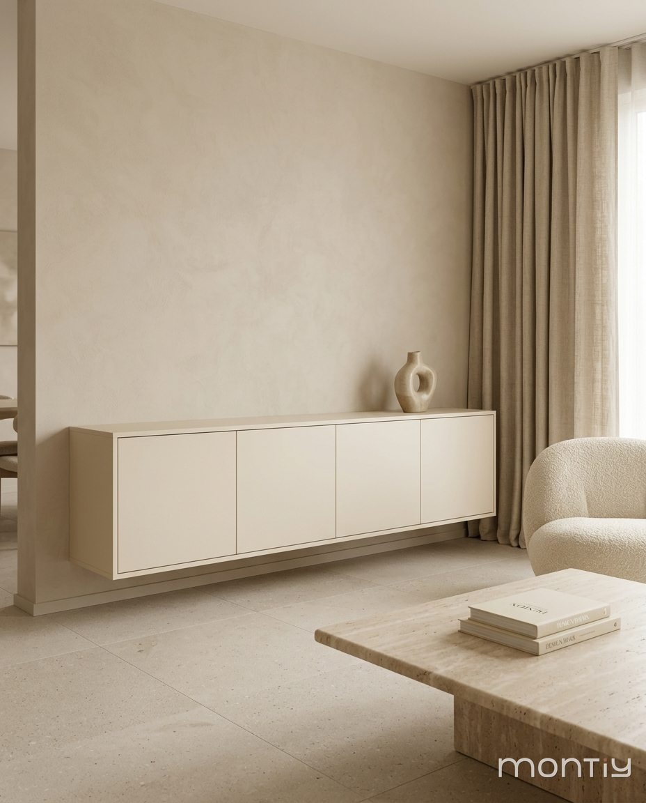 Soft beige zwevend dressoir