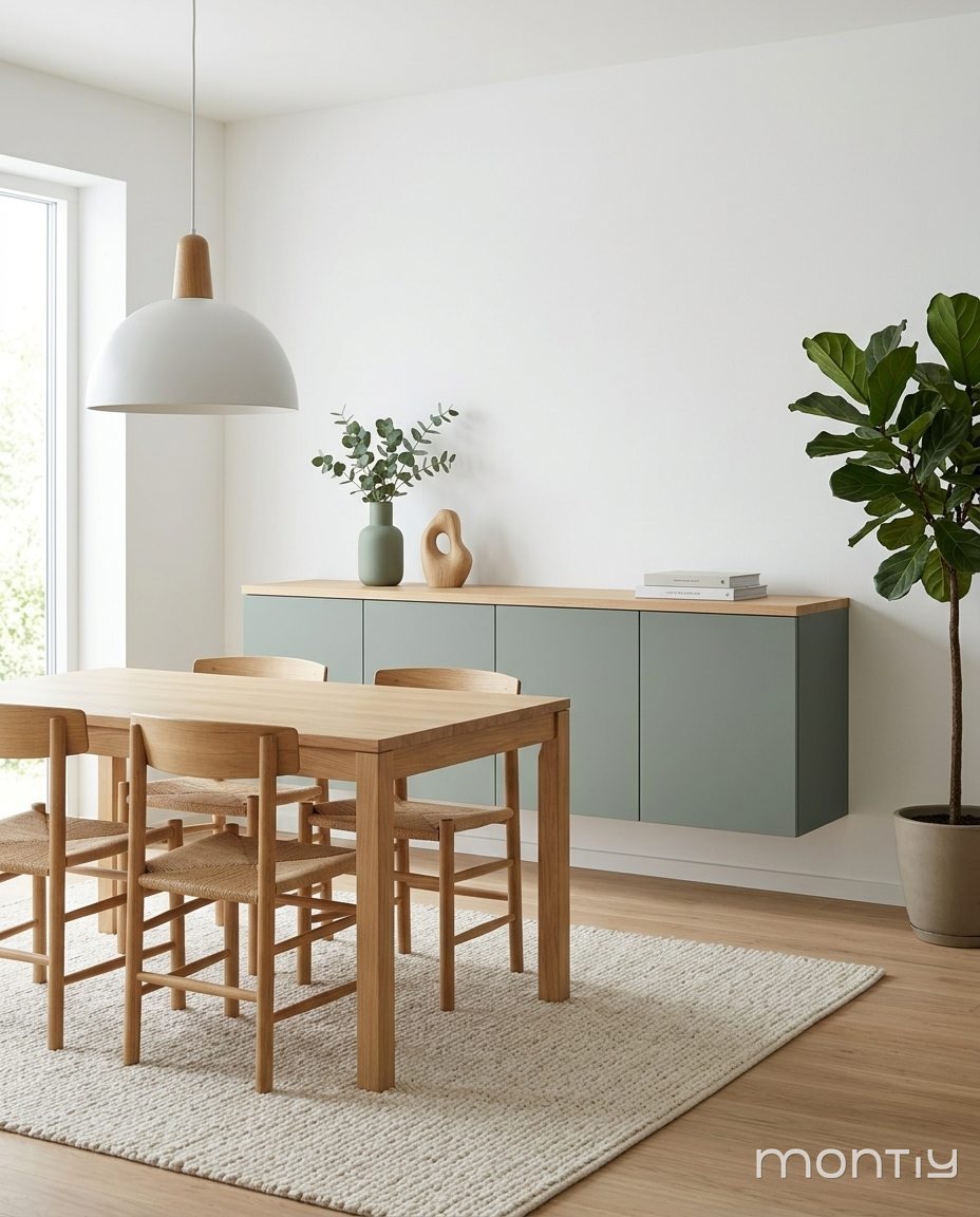 Eucalyptusgroen dressoir met licht eiken