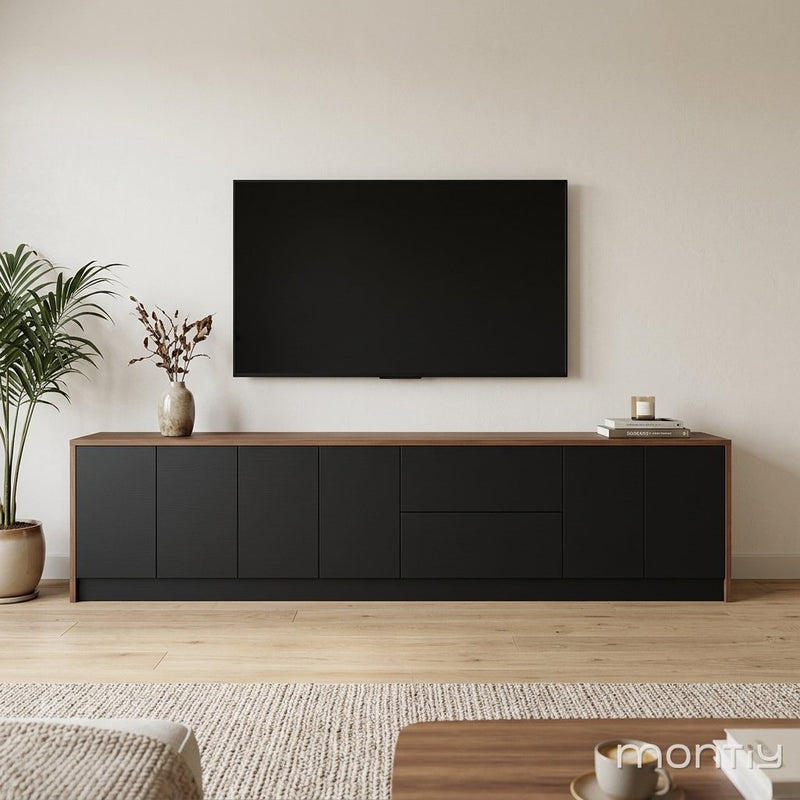 Zwart tv-meubel met notelaar